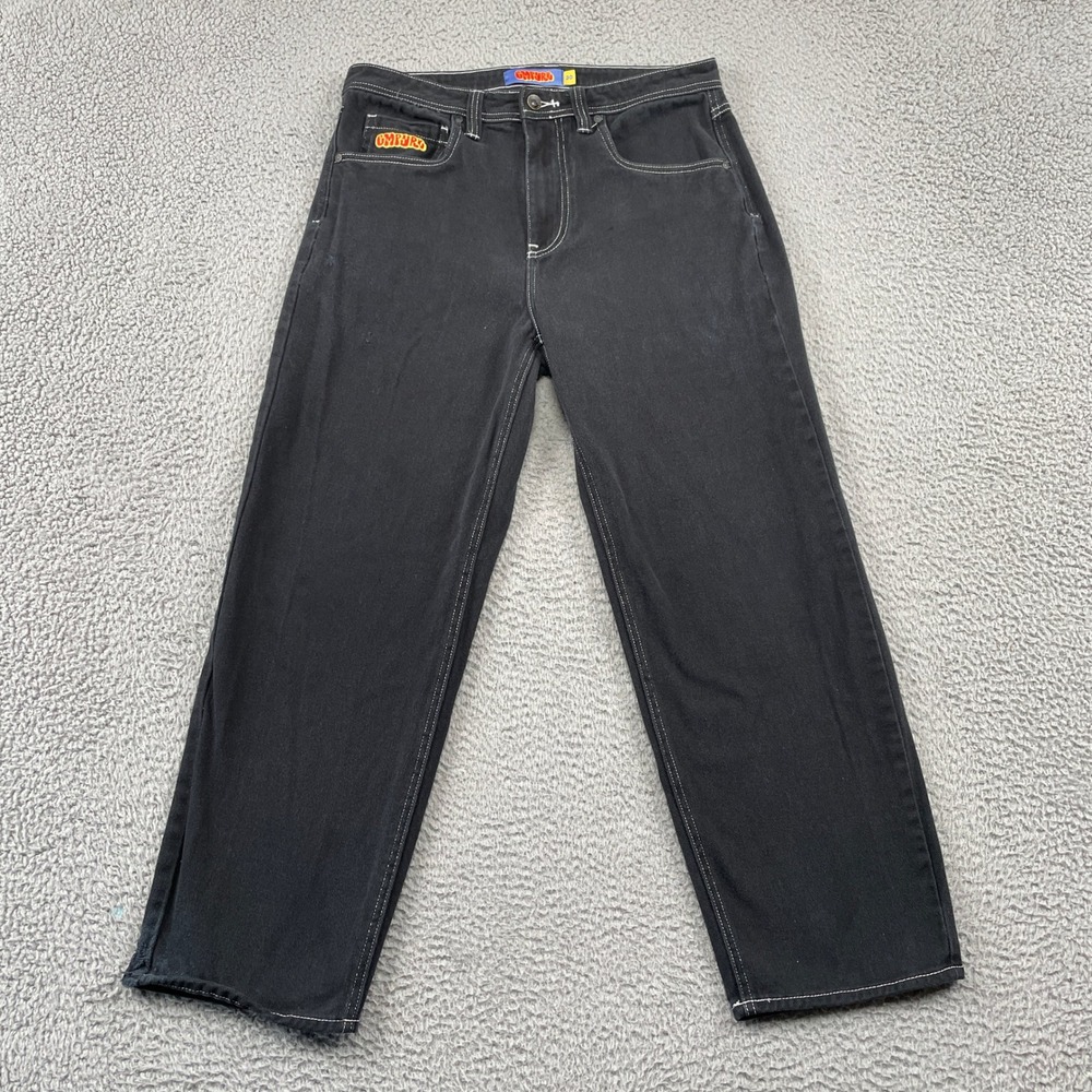 Empyre Jeans Mens 30 Black Relaxed Fit Skate Contrast Stitch Baggy Streetwear